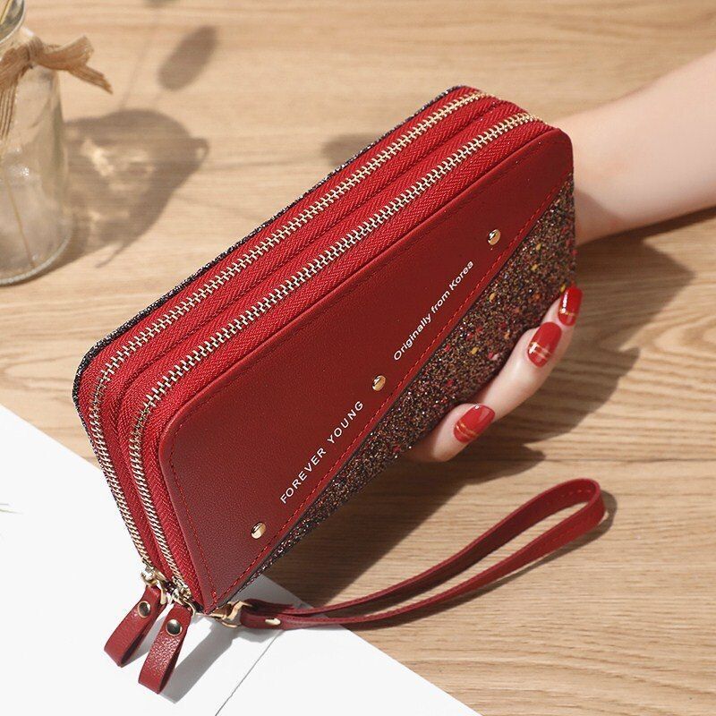 Women Wallets Coin Purses Cards Holder Double Zippers Handbag Money Bags 20*10CM