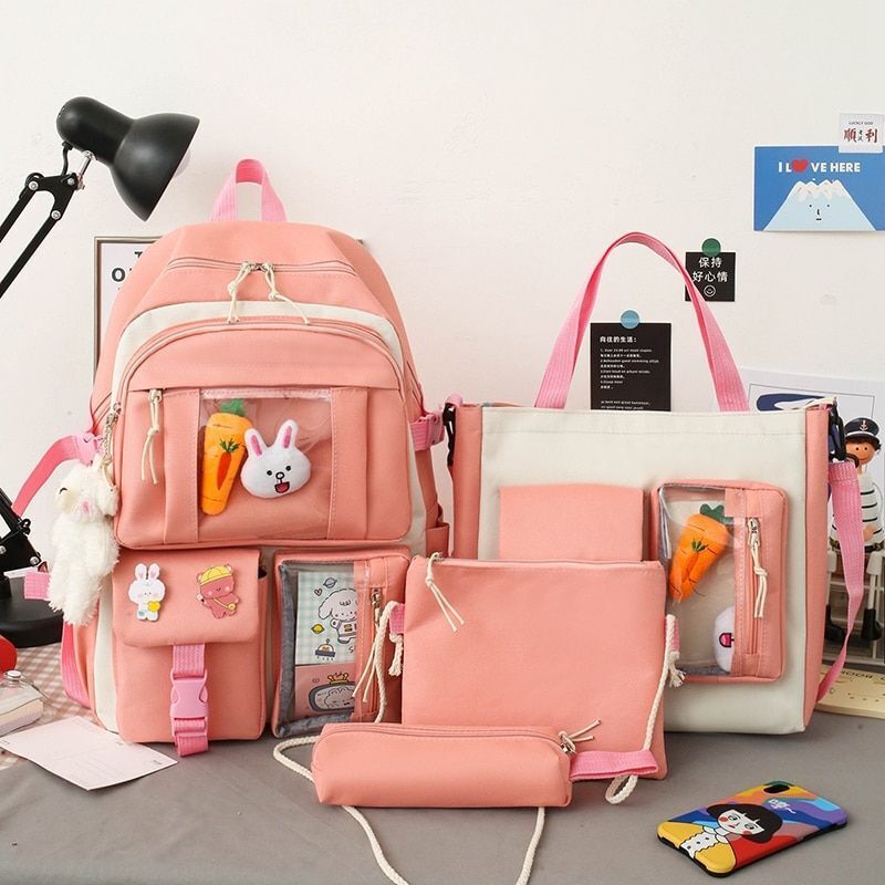 4 Pcs Women Nylon Backpack High Capacity Unisex Waterproof Laptop Bag 32*46*15CM
