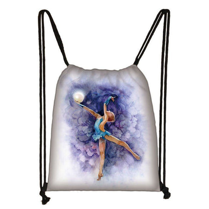 Watercolor Art Print Backpack Drawstring Bag Daypack Gymnast Storage Bag Travel