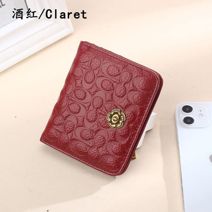 Genuine Leather Short Fashion Embossed Coins Purses Hasp Wallets 9*10*2 CM 1 PC