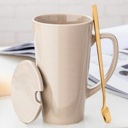 500ml Couple Cup 15x8.5cm Ceramic Coffee Mugs With Spoon & Cover Drinkware Gifts