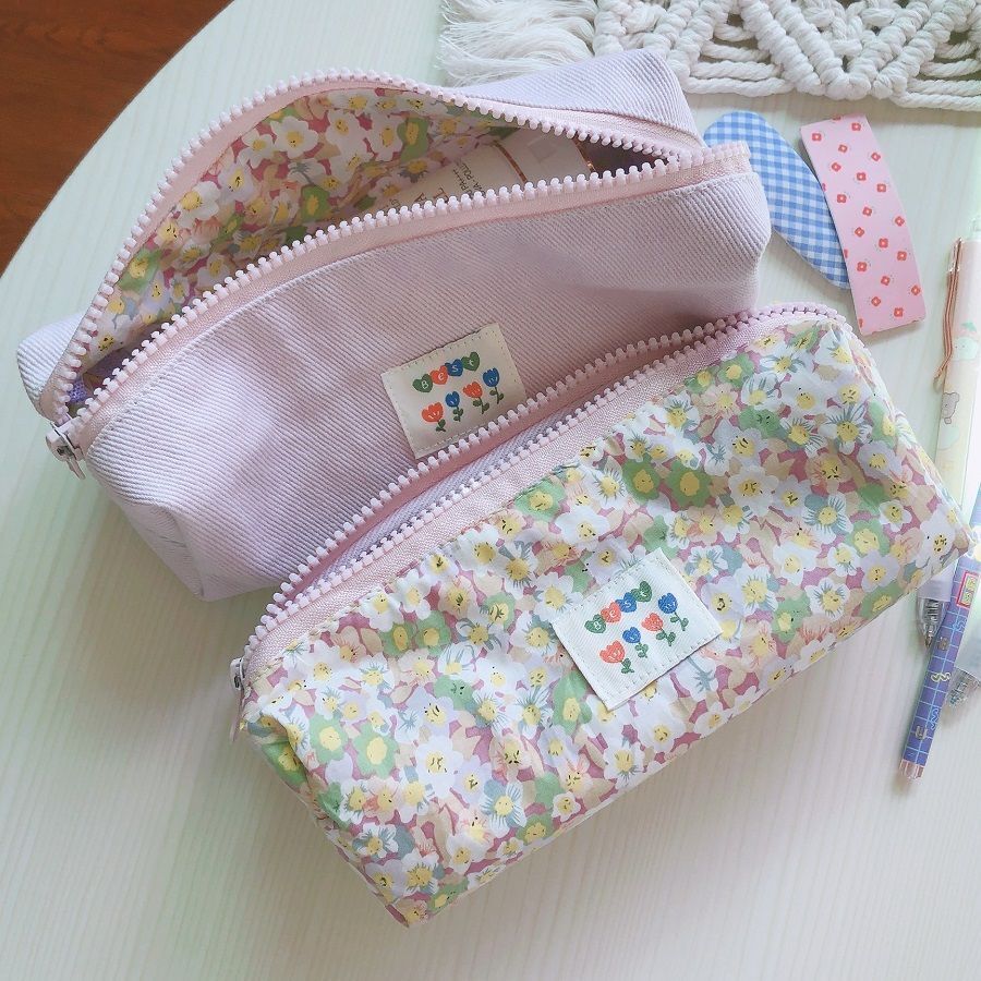 Small Cosmetic Bag Cute Makeup Cotton Fabric Toiletry Bag Students Organizer 1PC