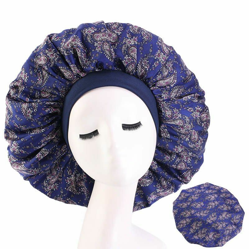 Sleep Night Cap Big Size Beauty Satin Silky Bonnet Head Cover Hat Curly Springy