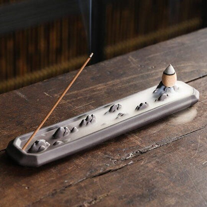 Ceramic Backflow Incense Burner Mountain Coral Stone Incense Holder for Sticks