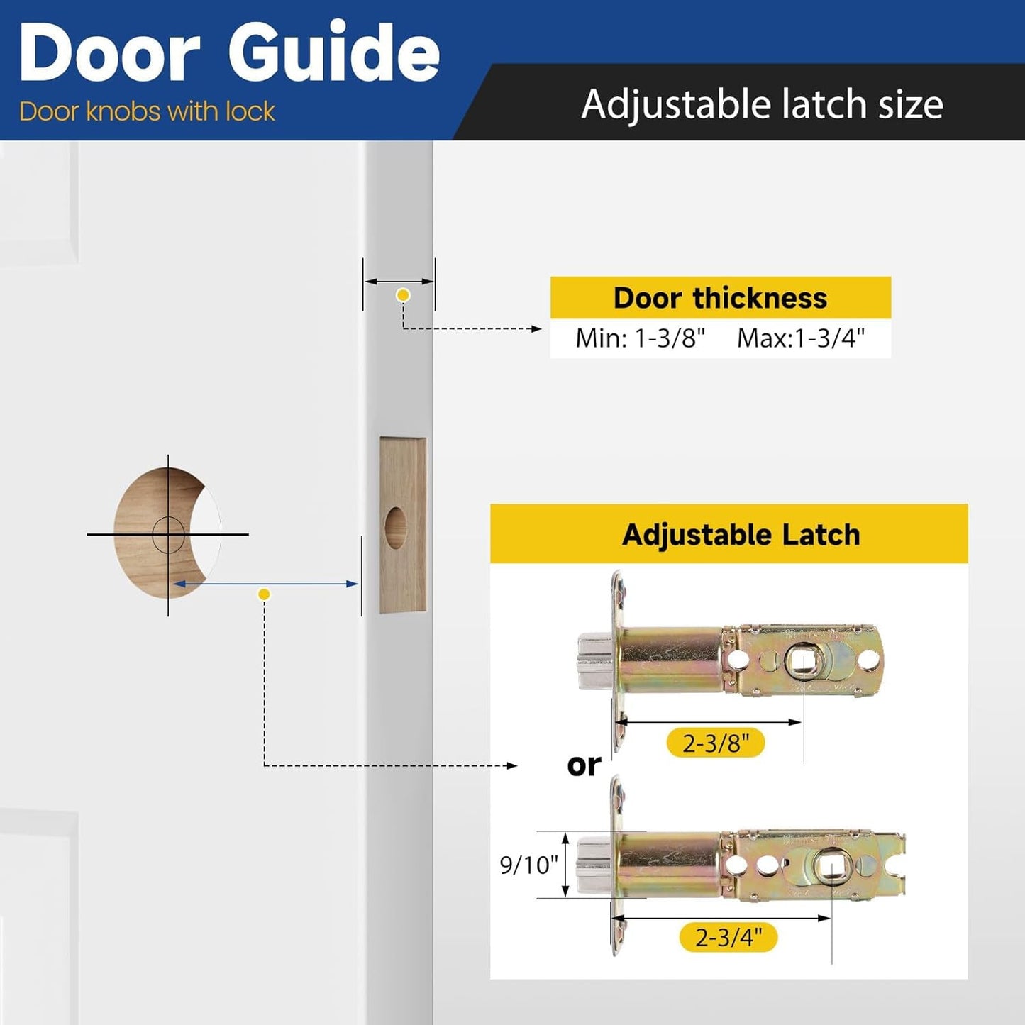 Keyed Entry Door Knob with Lock and Key, Exterior and Interior Door Knob for Bed
