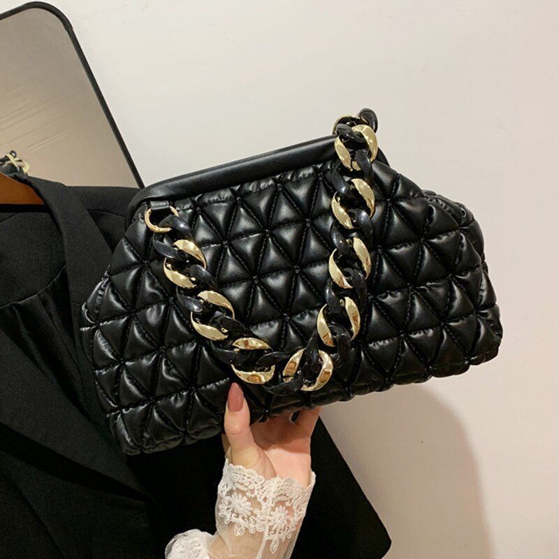 Handbag Thick Chain Purse Crossbody Bag Orange Yellow Shoulder Evening Clutch