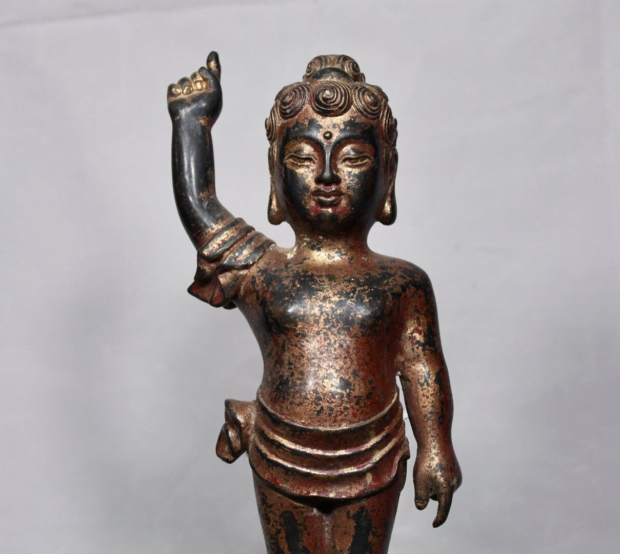 11" Old Antique Tibet Tibetan Buddhism Temple Bronze Gilt Prince Buddha Statue