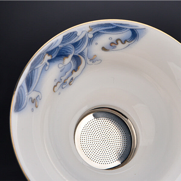 999 Sterling Silver Tea Set Porcelain Jingdezhen Tea Pot Gaiwan Dragon Print Cup