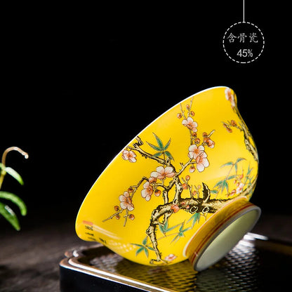 1pc Chinese Retro Flower Bird Pattern Bowl Ceramic Tableware Kung Fu Tea Set