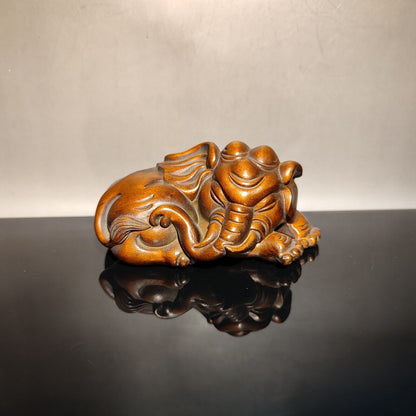 Wooden Brown Carving Chinese Elephant Sculpture Statue Home Decor Figurines Zen