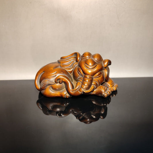 Wooden Brown Carving Chinese Elephant Sculpture Statue Home Decor Figurines Zen