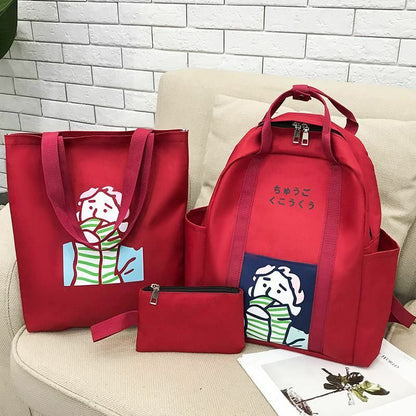 3 Pcs Sets Backpack School Bags Teenage Girls Women Casual Shoulder Zipper Solid