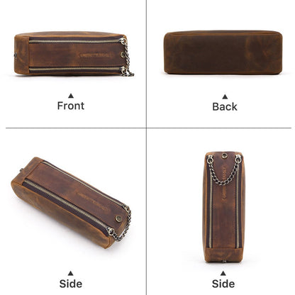 Genuine Leather Zipper Pen Pencil Case Bag Handmade Vintage Retro Creative Case