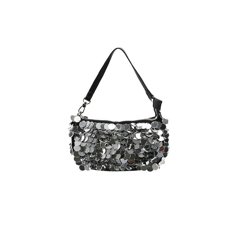 Silver Metal Sequins Chain Woven Bag Hollow Evening Bags Clutch Travel Shoulder