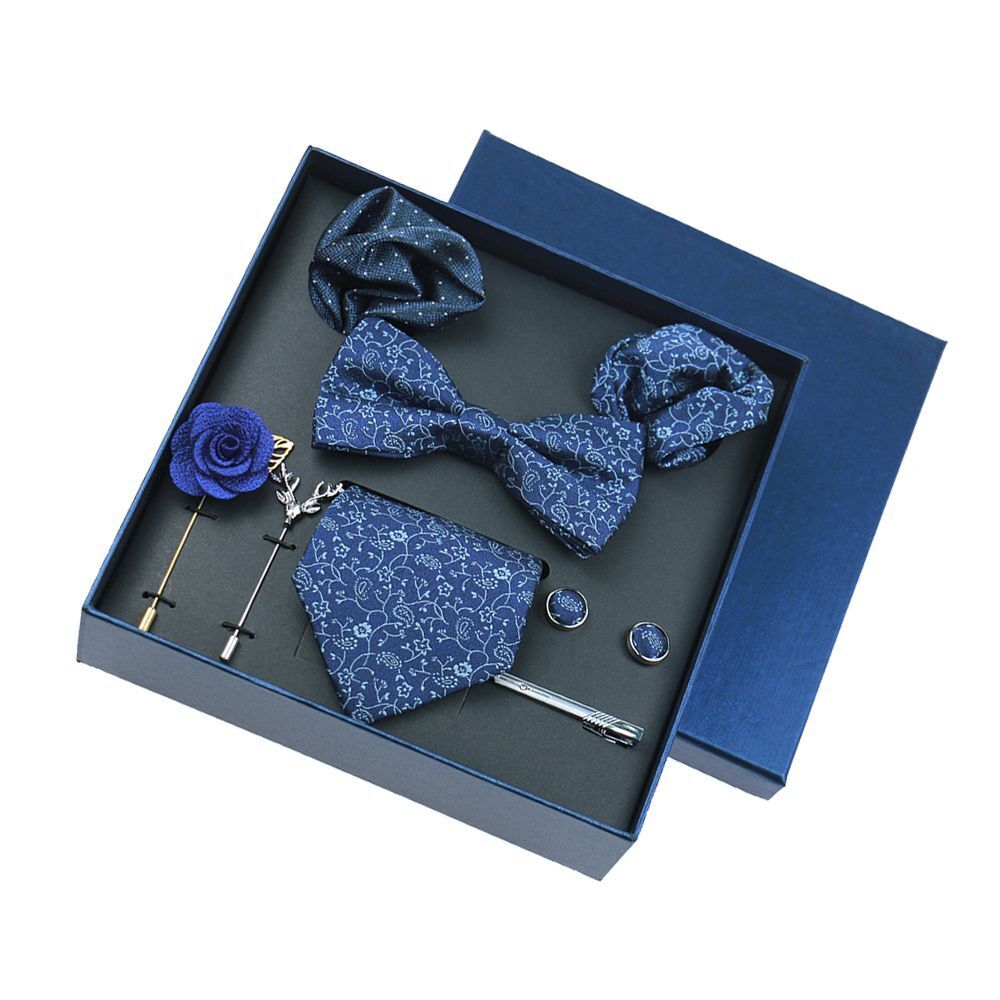 Men Ties 9Pcs Necktie Set Formal Luxury Wedding Cravat Pocket Square Silk Bowtie