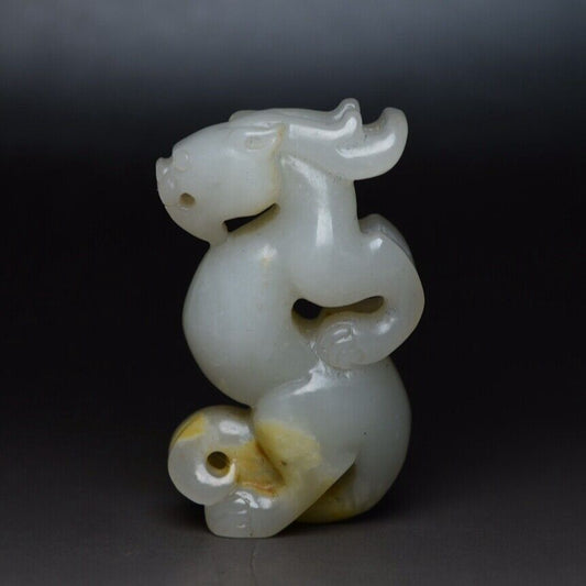 Chinese Natural Hetian Jade Carving Exquisite Dragon Statue Lucky Gift Pendant