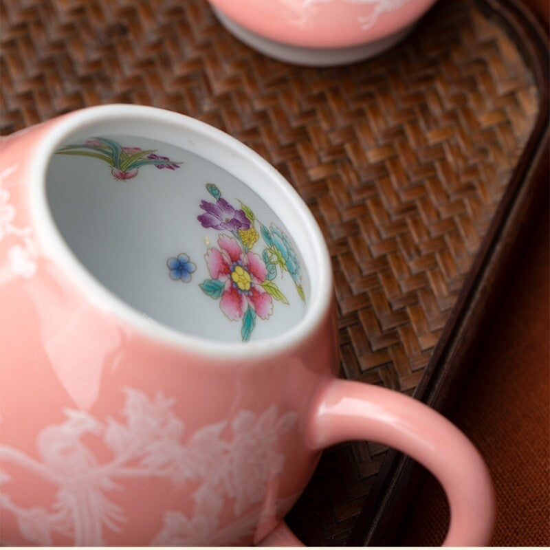 Chinese Tea Set Porcelain Tea Pot Floral Print Gaiwan Cup Pitcher Strainer New