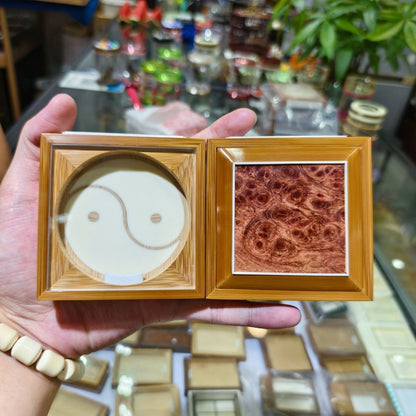 Handmade Bamboo Singing Insect Box Yin Yang Double Feeder Case 8.6cm