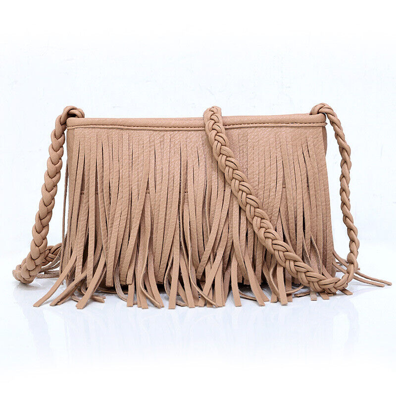 Retro PU Leather Hand-woven Tassel Shoulder Diagonal Designer Handbag Square Bag