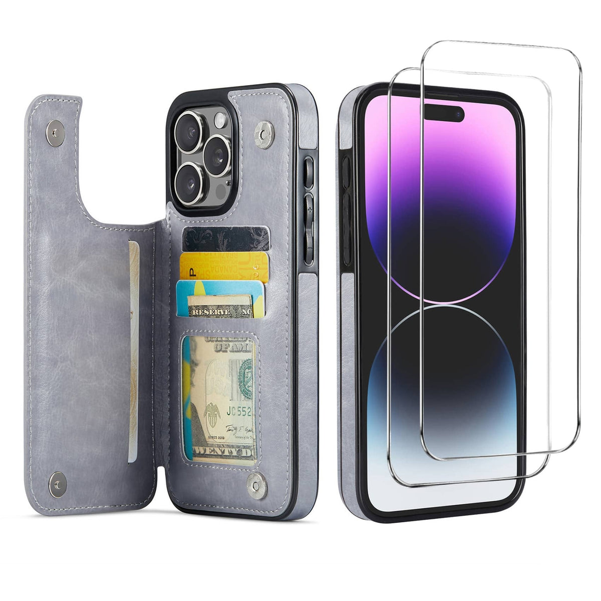 Wallet Case for iPhone 16 15 14 13 12 11 Pro Max 7 8 SE with Screen Protector
