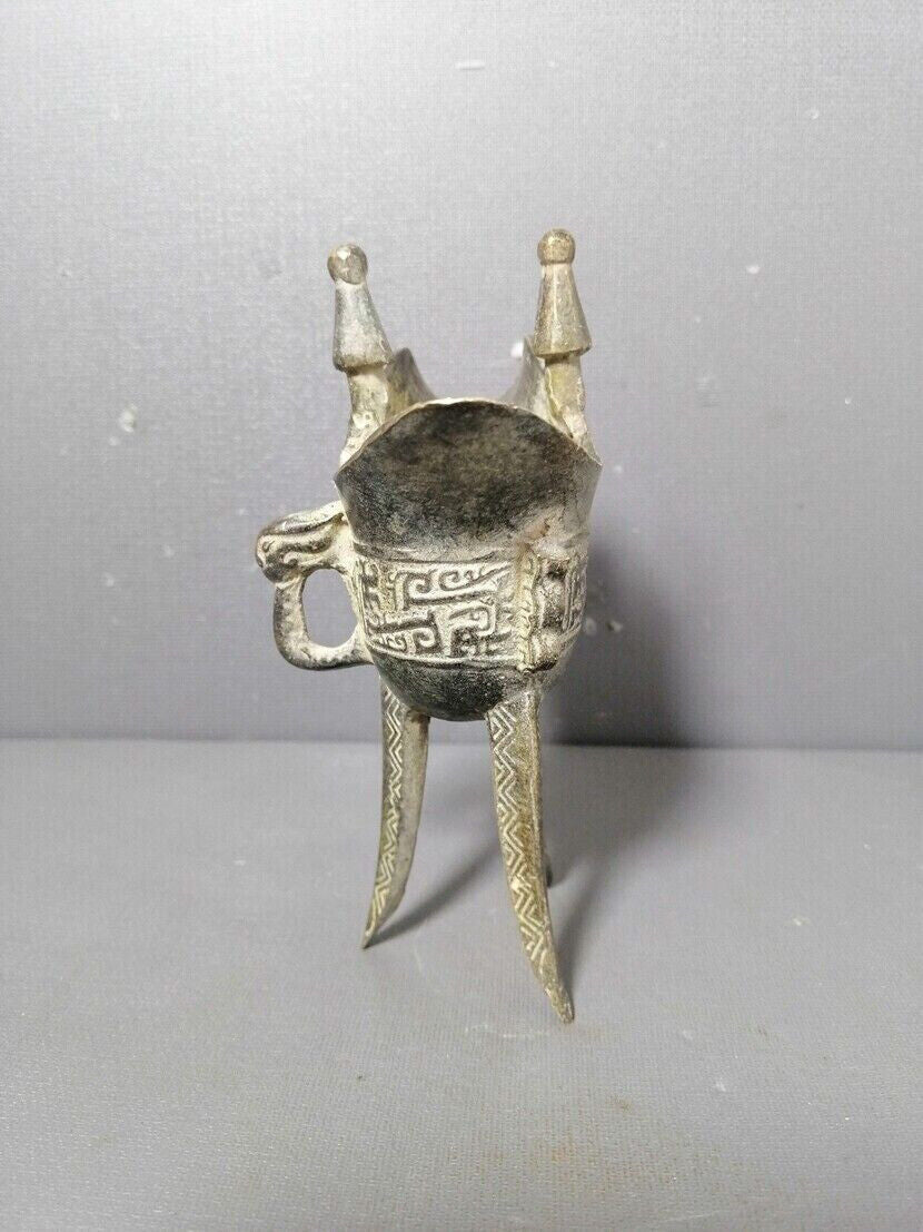 Old Chinese bronze copper handmade high Corner cup Wine glass wine cup