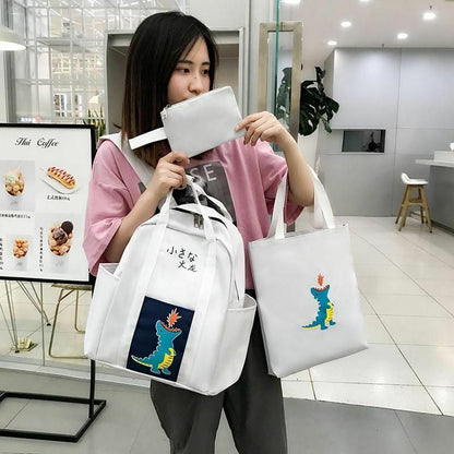 3 Pcs Sets Backpack School Bags Teenage Girls Women Casual Shoulder Zipper Solid