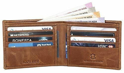 New RFID Protected Brown Leather Bi fold Wallet for Men