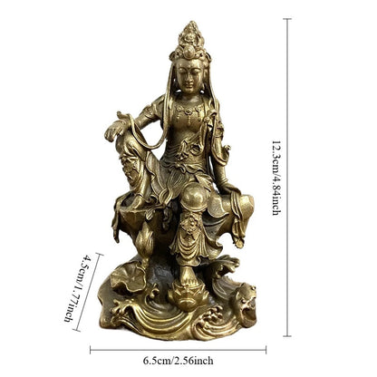 12.3cm Bronze Handcarved Leisurely Guan Yin Buddha Statue Collection Ornament