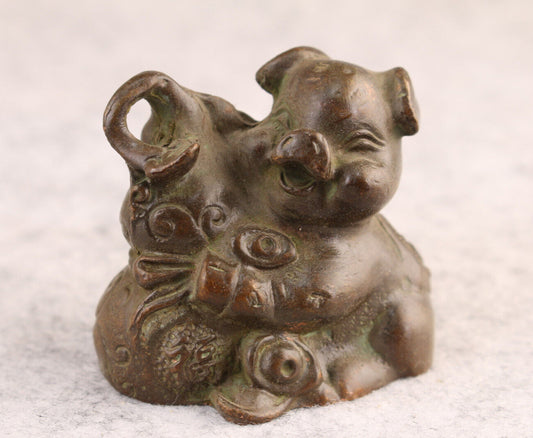 Gift Tea Pet Chinese Bronze Pig Figure Lovely Animal Art Statue Decoration