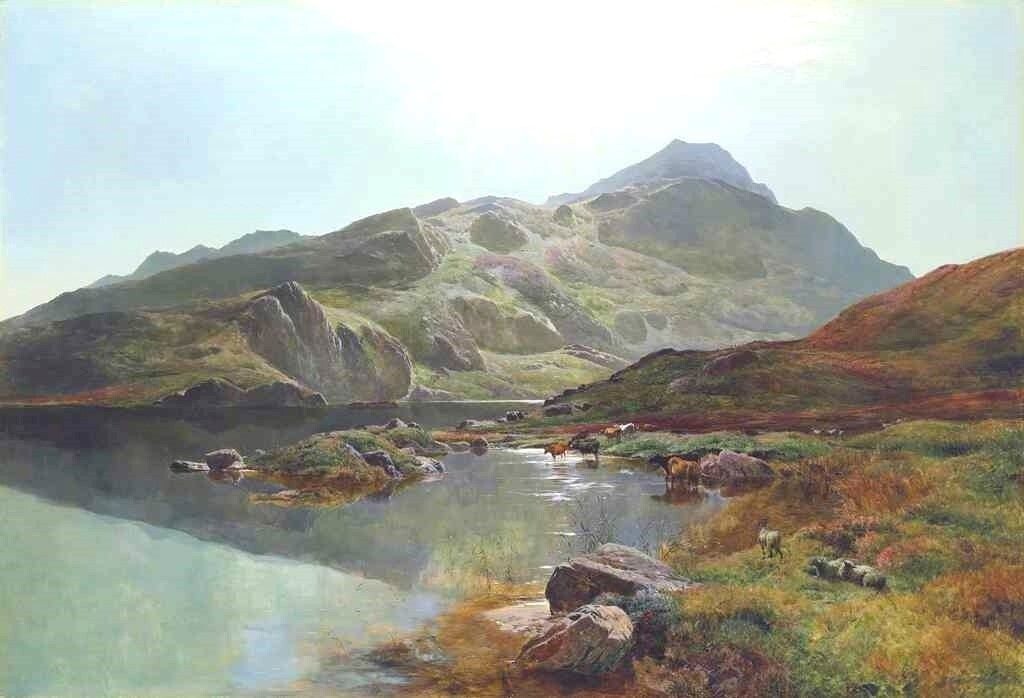 Oil painting cows in landscape Snowdon-Sidney-Richard-Percy-Oil-Painting canvas