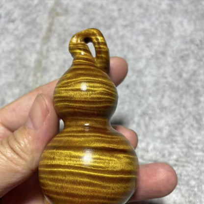 Golden Nanmu Gourd 7.8×4.1cm Hand Carved Wenwan Decor Collectible Wood Piece