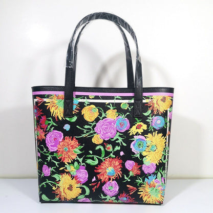 Floral Traveling Shoulder Bag Textured Leather Shopper Large Bag Women Handbags