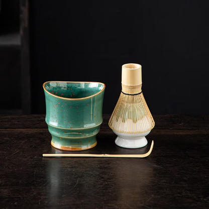 Green Ceramic Matcha Tea Set Matcha Bowl For Traditional Tea Ceremony