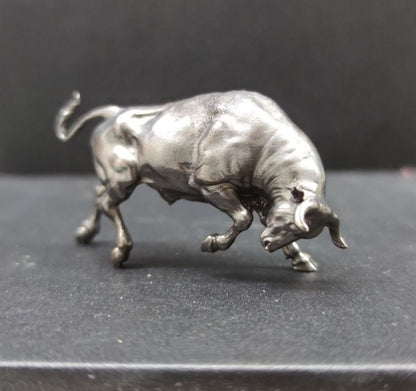 Solid Black Brass Bull Statue Animal Artwork Collection Table Decor