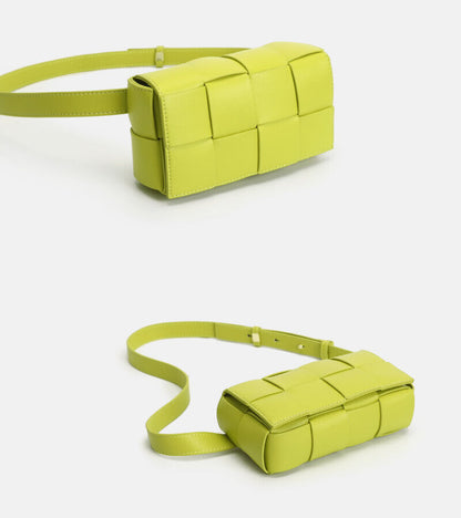 Mini Woven Real Leather Belt Bag Crossbody Sling Fanny Waist Pack Chain Clutch