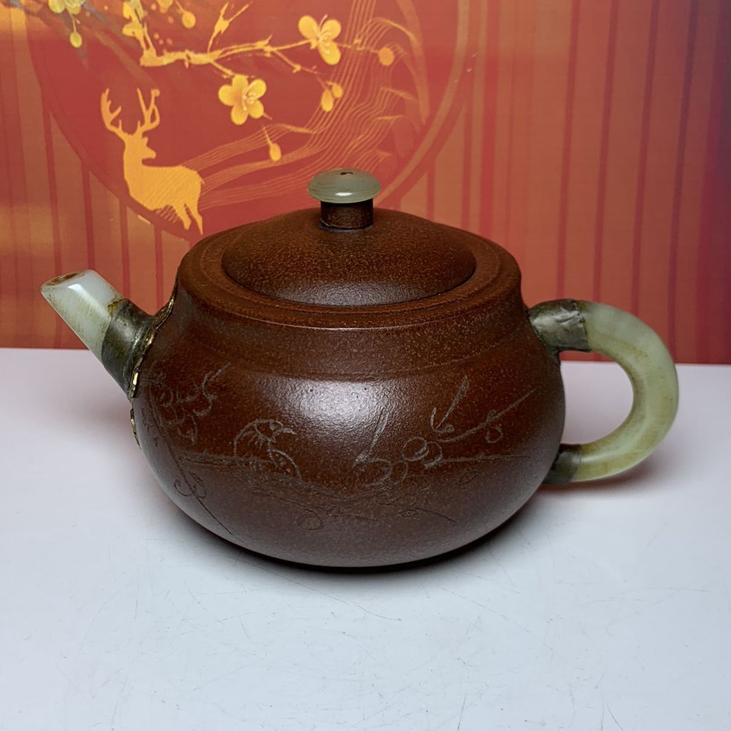 Vintage Chinese Yixing Purple Clay Teapot Zisha Flower Bird Collectible Nice Art