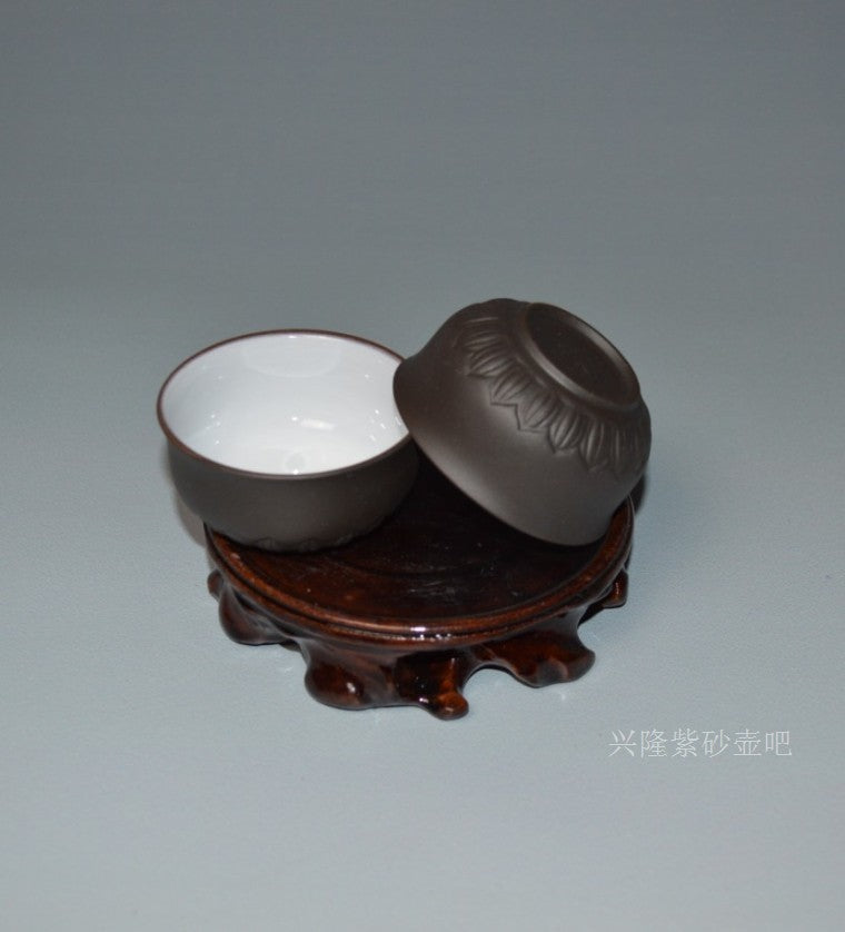 Cups 6 Pcs/lot 50ml Kungfu Teacup Lotus Carved Cup Zisha Purple Clay Cup Of Tea
