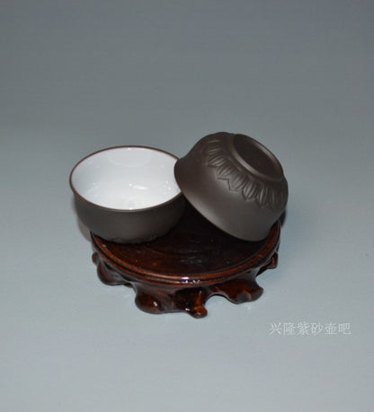 Cups 6 Pcs/lot 50ml Kungfu Teacup Lotus Carved Cup Zisha Purple Clay Cup Of Tea