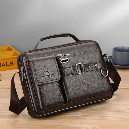 Men's Business Handbag Leather Crossbody Bag Briefcase Shoulder Messenger Bag
