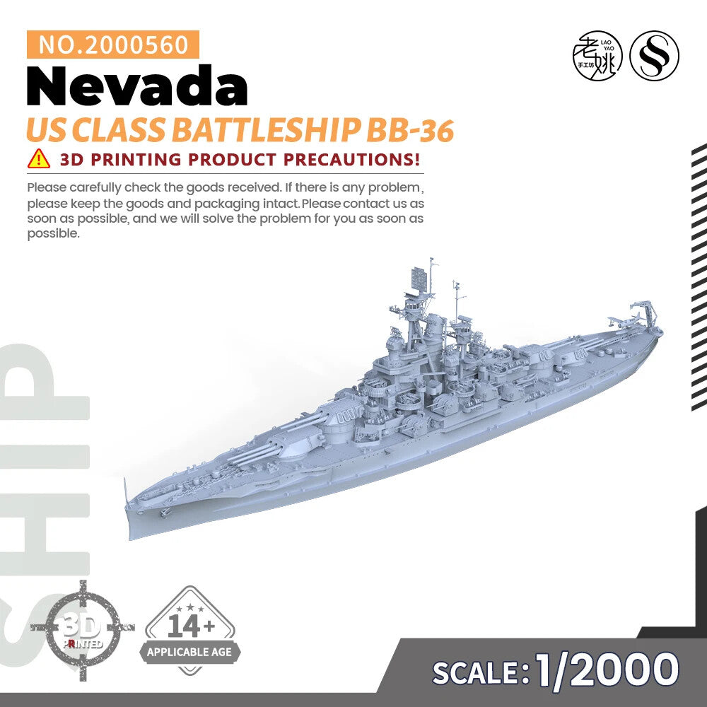 SSMODEL SS2000560 1/2000 Military Model Kit US Nevada Class Battleship BB-36