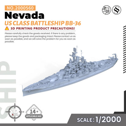 SSMODEL SS2000560 1/2000 Military Model Kit US Nevada Class Battleship BB-36