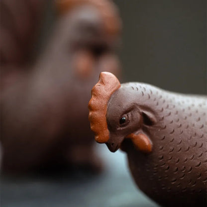 Yixing Handmade Sculpture Purple Clay Tea Pet Chicken Model Statue Tea Decors