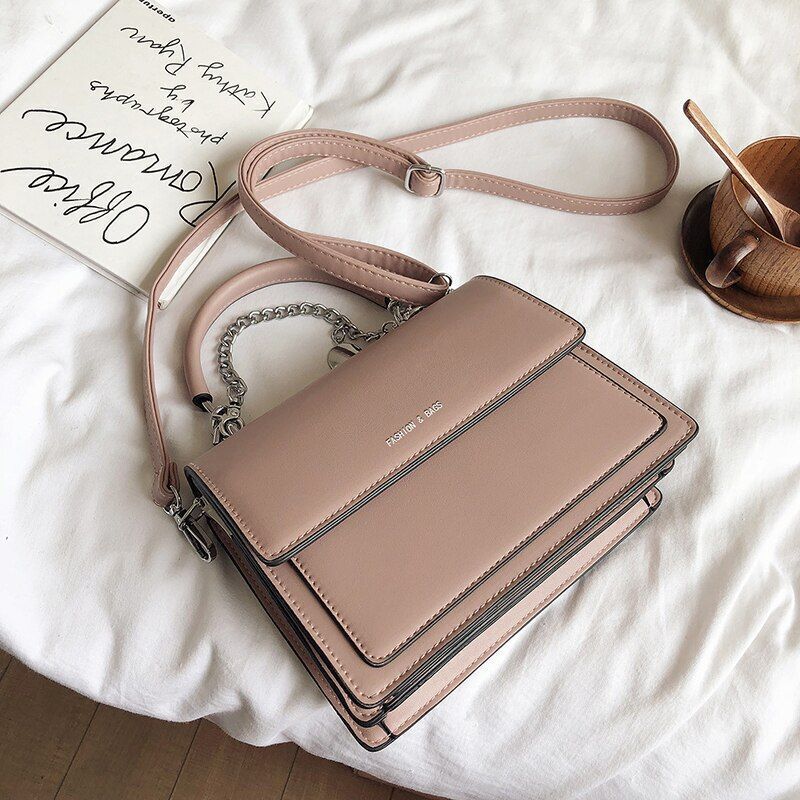 Handbag Luxury Leather Chains Accessory Shoulder Bag Trendy Crossbody Bag Black