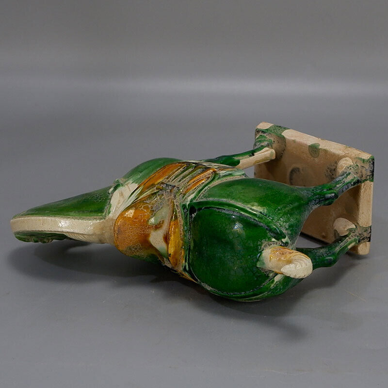 Chinese Tang Tri-Color Glazed Ceramics Green Porcelain Statue War Horse Model