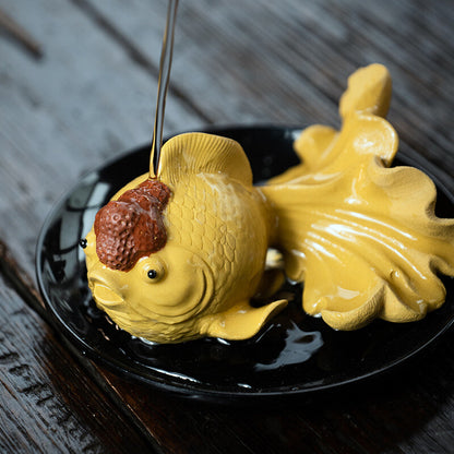 Yixing Zisha Purple Clay Tea Pet Golden Fish Carved Tea Play Creative Small