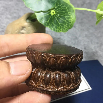 1.8" Natural Wood Hand Carving Lotus Pedestal Buddha Statue Incense Burner Base