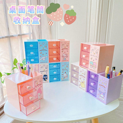 Cute Kuromi Girl Desktop Multi grid Cosmetics Storage Box Creative Pen Holder