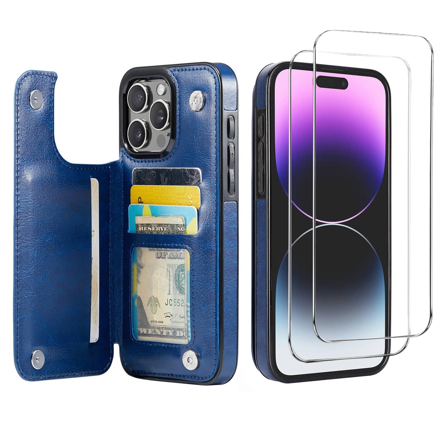 Wallet Case for iPhone 16 15 14 13 12 11 Pro Max XS XR SE with Screen Protector