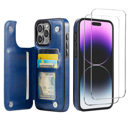 Wallet Case for iPhone 16 15 14 13 12 11 Pro Max XS XR SE with Screen Protector