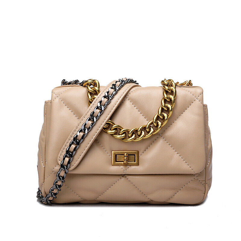 Mini Quilted Sheepskin Leather Small Flap Purse Shoulder Bag Tote Clutch Chains